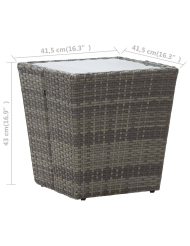 Маса за чай сива 41,5x41,5x43 см полиратан и закалено стъкло
