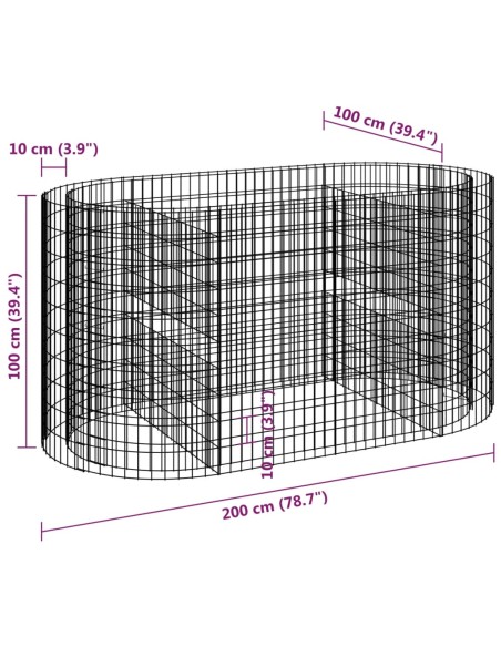 Габион повдигната леха, поцинковано желязо, 200x100x100 cм