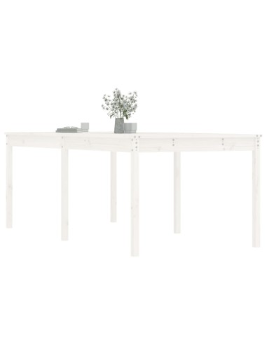 Градинска маса, бяла 203,5x100x76 см, борово дърво масив