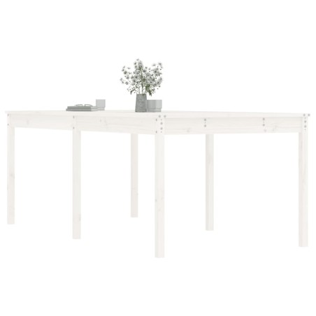 Градинска маса, бяла 203,5x100x76 см, борово дърво масив