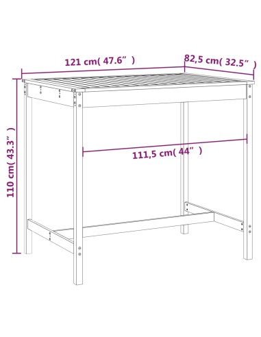 Градинска маса бяла 121x82,5x110 см борово дърво масив