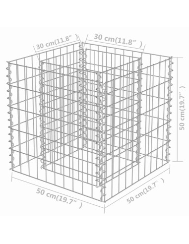 Габион повдигната леха, поцинкована стомана, 50x50x50 cм