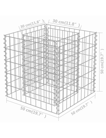 Габион повдигната леха, поцинкована стомана, 50x50x50 cм