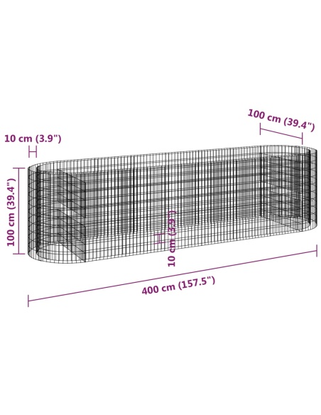 Габион повдигната леха, поцинковано желязо, 400x100x100 cм