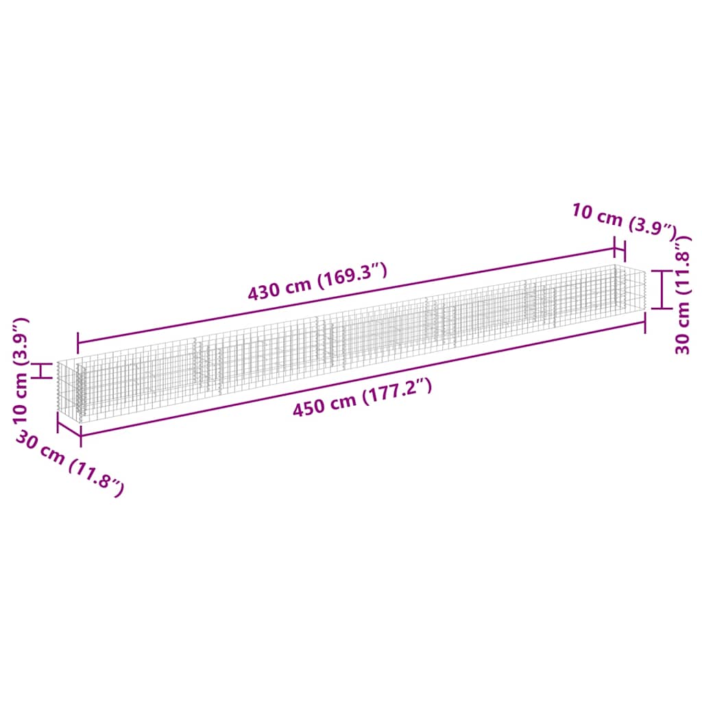 Габион повдигната леха, поцинкована стомана, 450x30x30 cм - VL145645 - Image 7