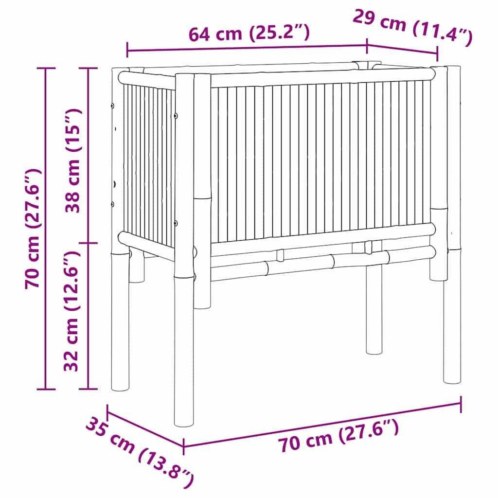 Повдигнато легло Кафяво 70 x 35 x 70 см бамбук - VL4106589 - Image 12