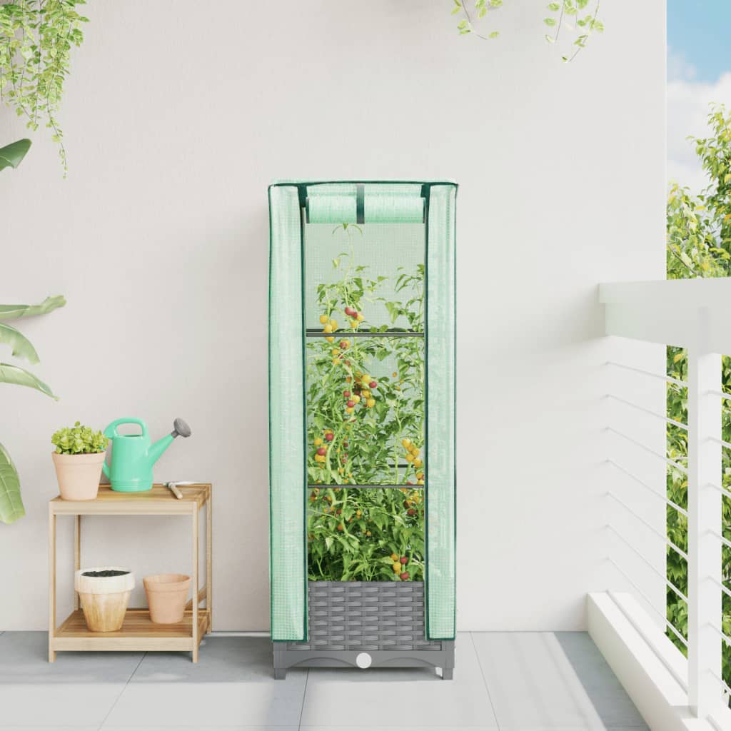 Повдигнато легло с оранжерия калъф, ратанов вид, 40x40x123 см - VL4015851 - Image 3