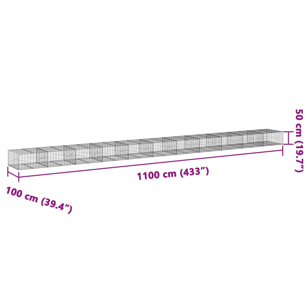 Габионна кошница с покритие, 1100x100x50 см, поцинковано желязо - VL3295188 - Thumbnail 7