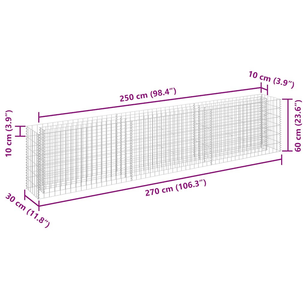 Габион повдигната леха, поцинкована стомана, 270x30x60 cм - VL145638 - Image 7