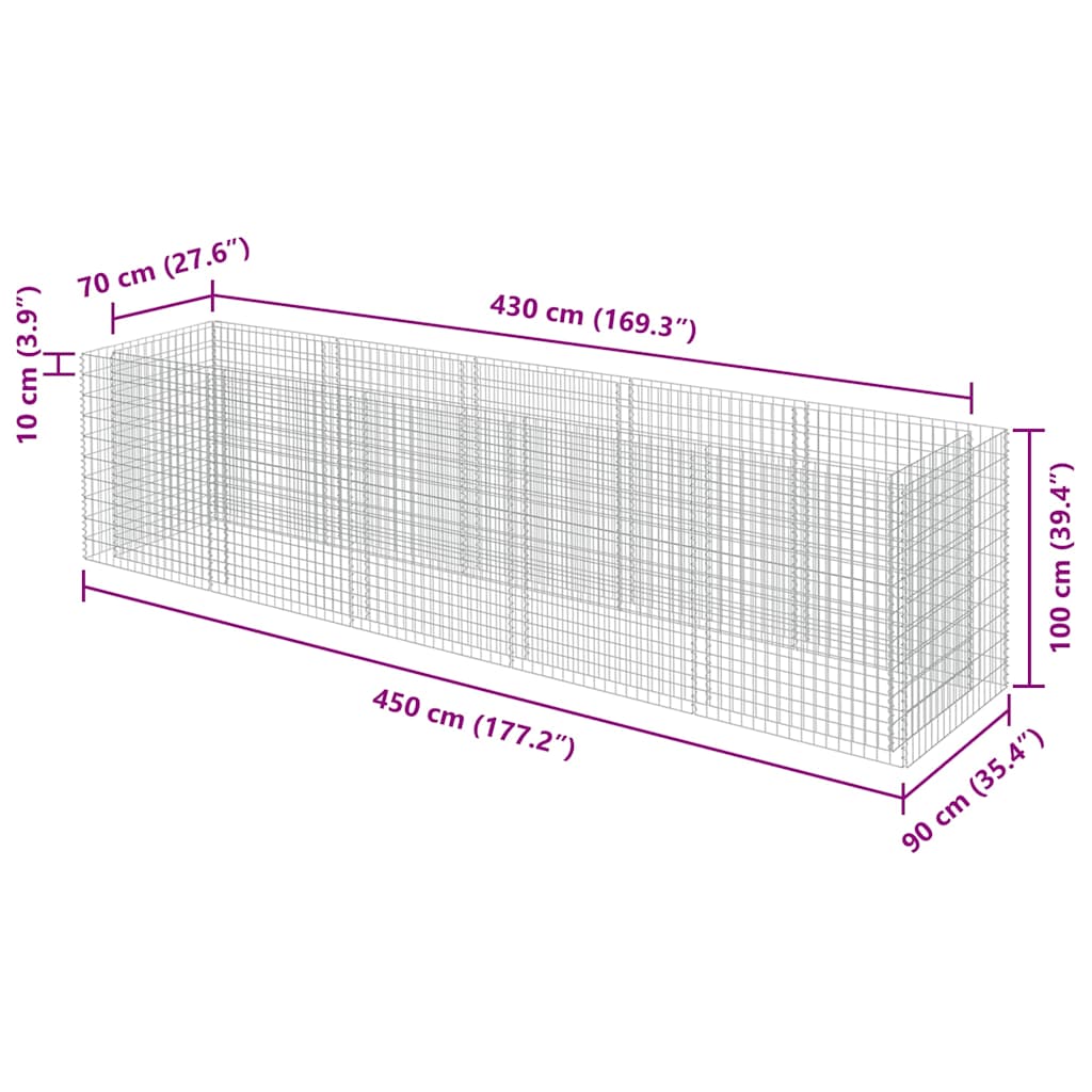 Габион повдигната леха, поцинкована стомана, 450x90x100 cм - VL143552 - Thumbnail 8