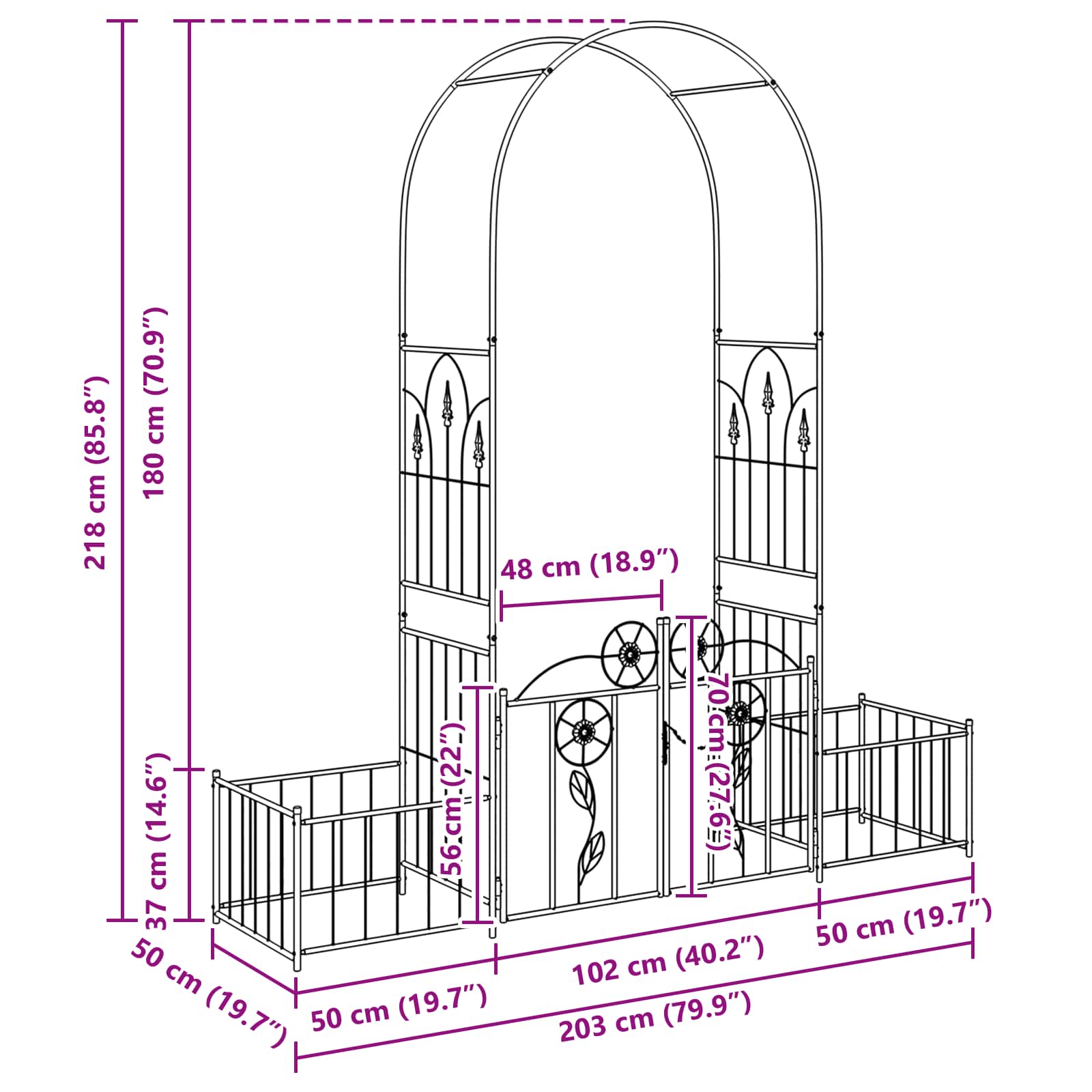 Градинска арка с заключване Зелен 203 x 50 x 218 см - Thumbnail 10