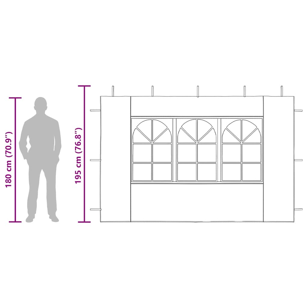 Странични стени за парти шатра, 2 бр, с прозорци, PE, бели  - VL45113 - Thumbnail 11