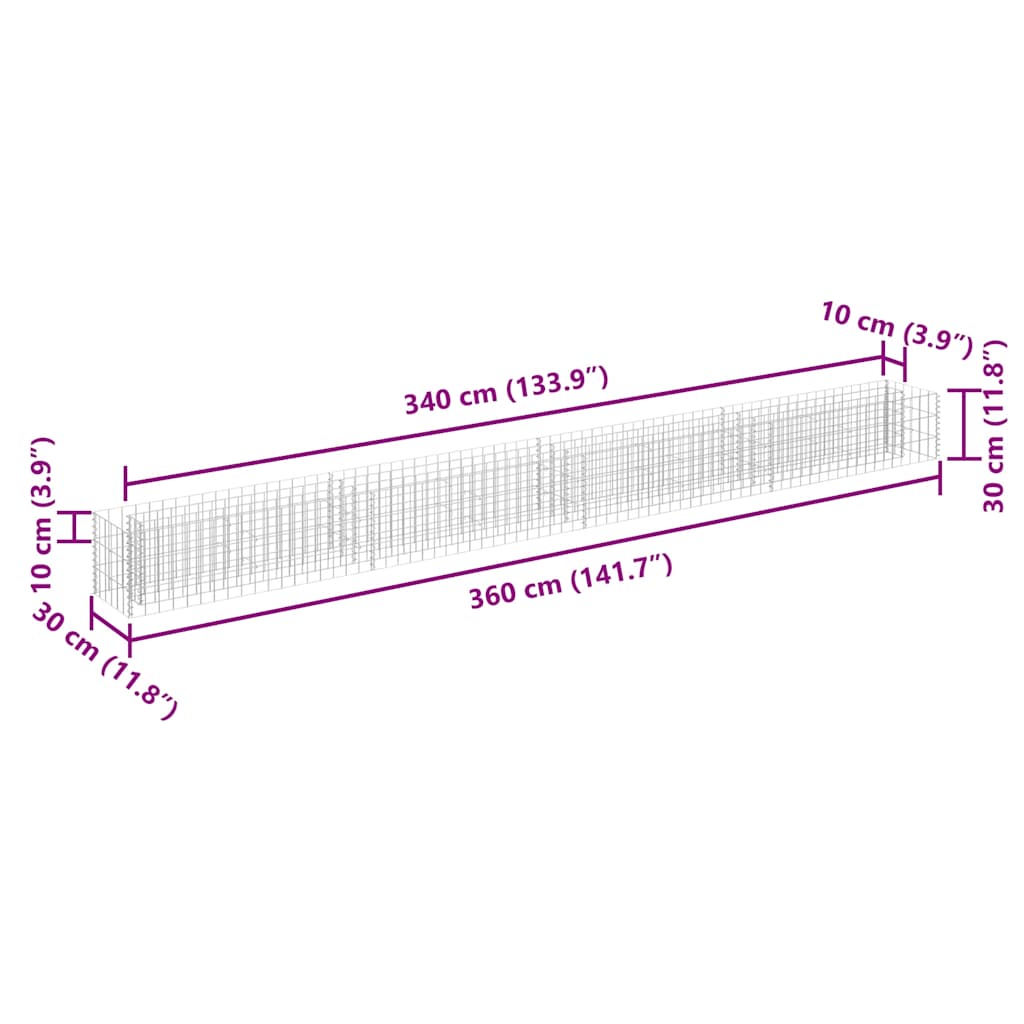 Габион повдигната леха, поцинкована стомана, 360x30x30 cм - VL145641 - Thumbnail 7