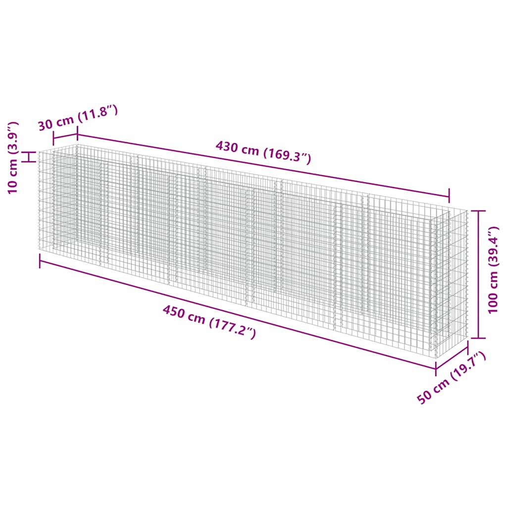 Габион повдигната леха, поцинкована стомана, 450x50x100 cм - VL143564 - Thumbnail 8