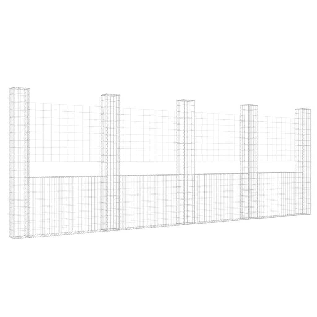 U-образна габионна кошница с 5 стълба, желязо, 500x20x200 см - VL151292 - Image 2