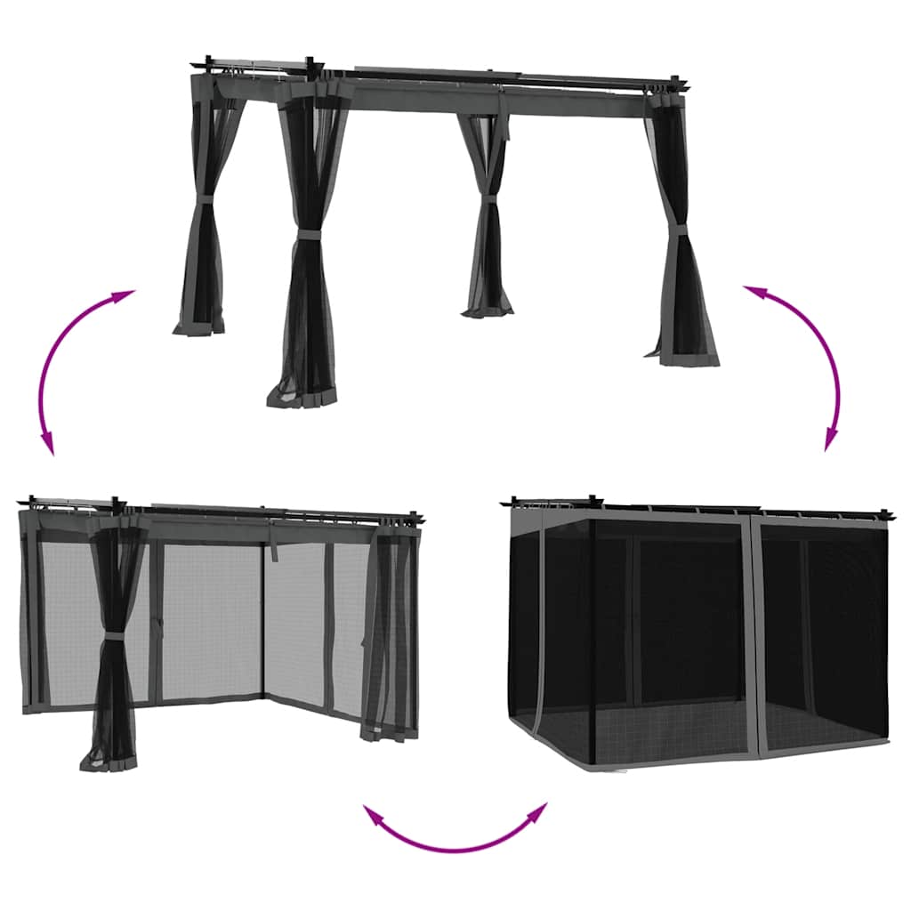 Беседка с мрежести стени, антрацит, 3x3 м, стомана - VL4003909 - Thumbnail 3