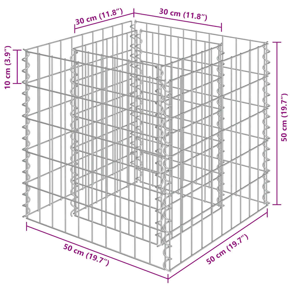 Габион повдигната леха, поцинкована стомана, 50x50x50 cм - VL143570 - Thumbnail 7