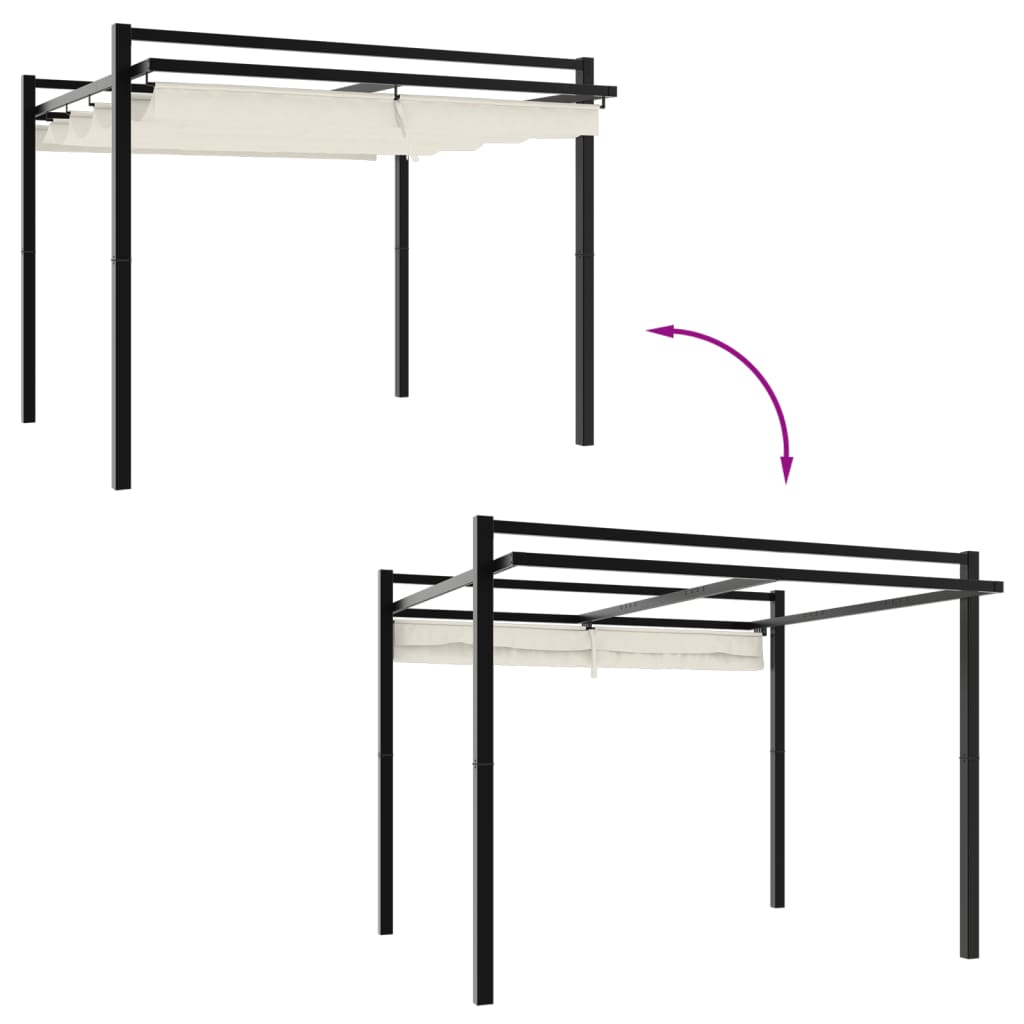 Градински навес с прибиращ се покрив, кремав, 3x3 м, алуминий - VL4003968 - Thumbnail 3