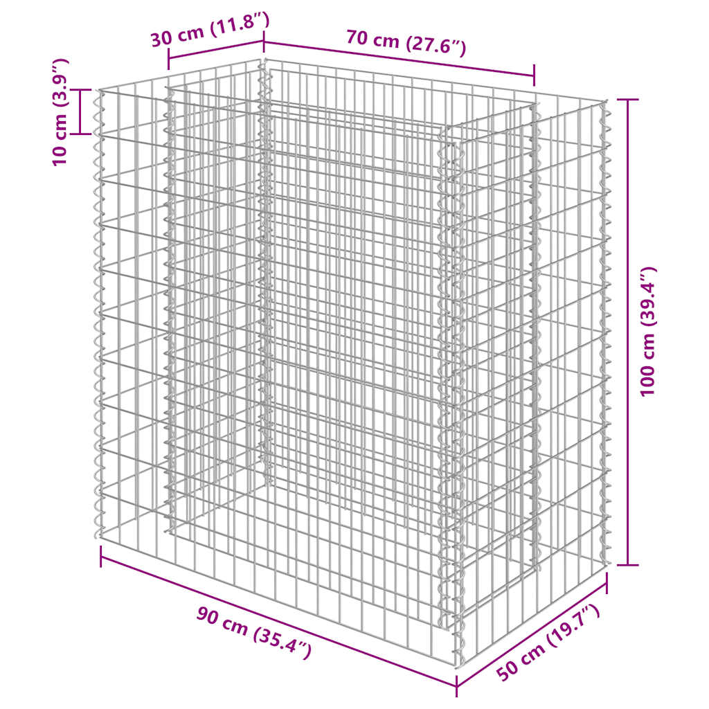 Габион повдигната леха, поцинкована стомана, 90x50x100 cм - VL143568 - Image 8