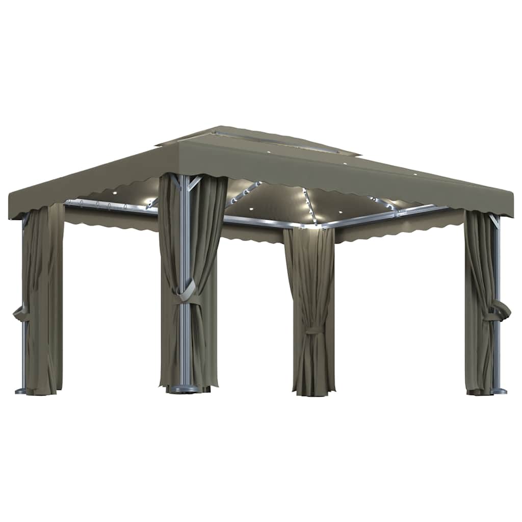 Шатра със завеси и LED светещи стрингове, 4x3 м, таупе - VL3070357 - Thumbnail 2