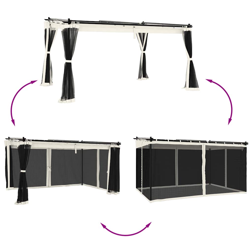 Беседка с мрежести стени, кремава, 4x3 м, стомана - VL4003911 - Thumbnail 3