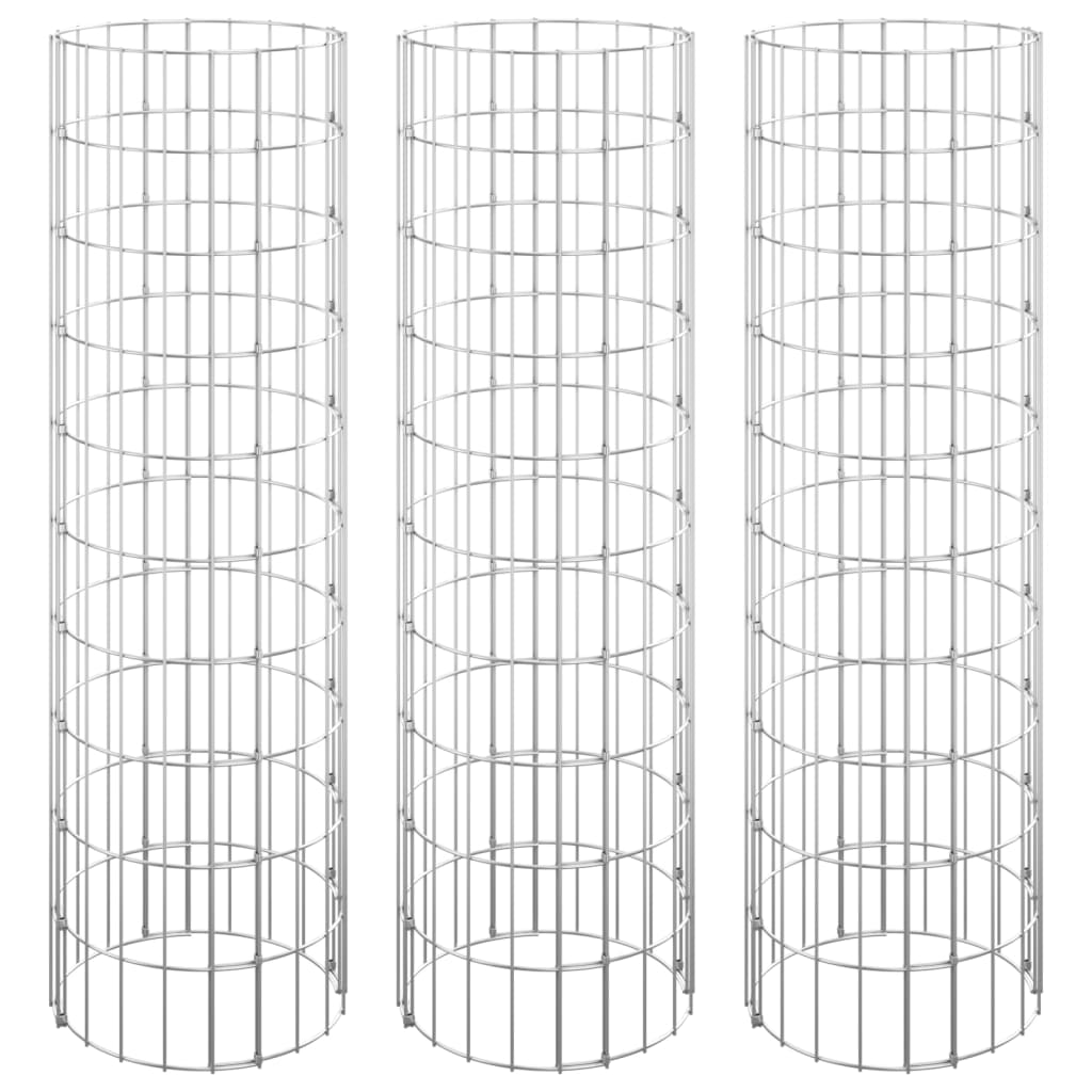 Габион кръгли повдигнати лехи 3бр поцинкована стомана Ø30x100см - VL152020 - Thumbnail 2