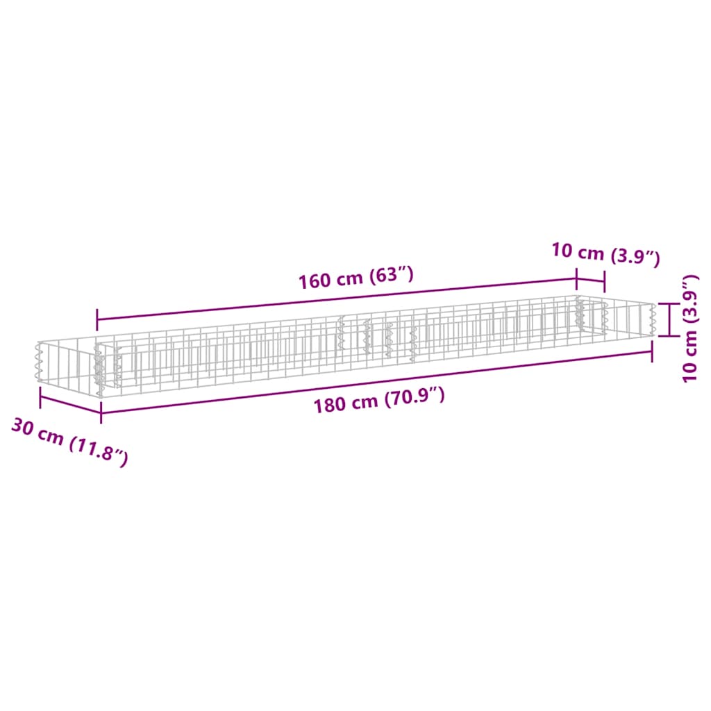 Габион повдигната леха, поцинкована стомана, 180x30x10 см - VL145632 - Image 6