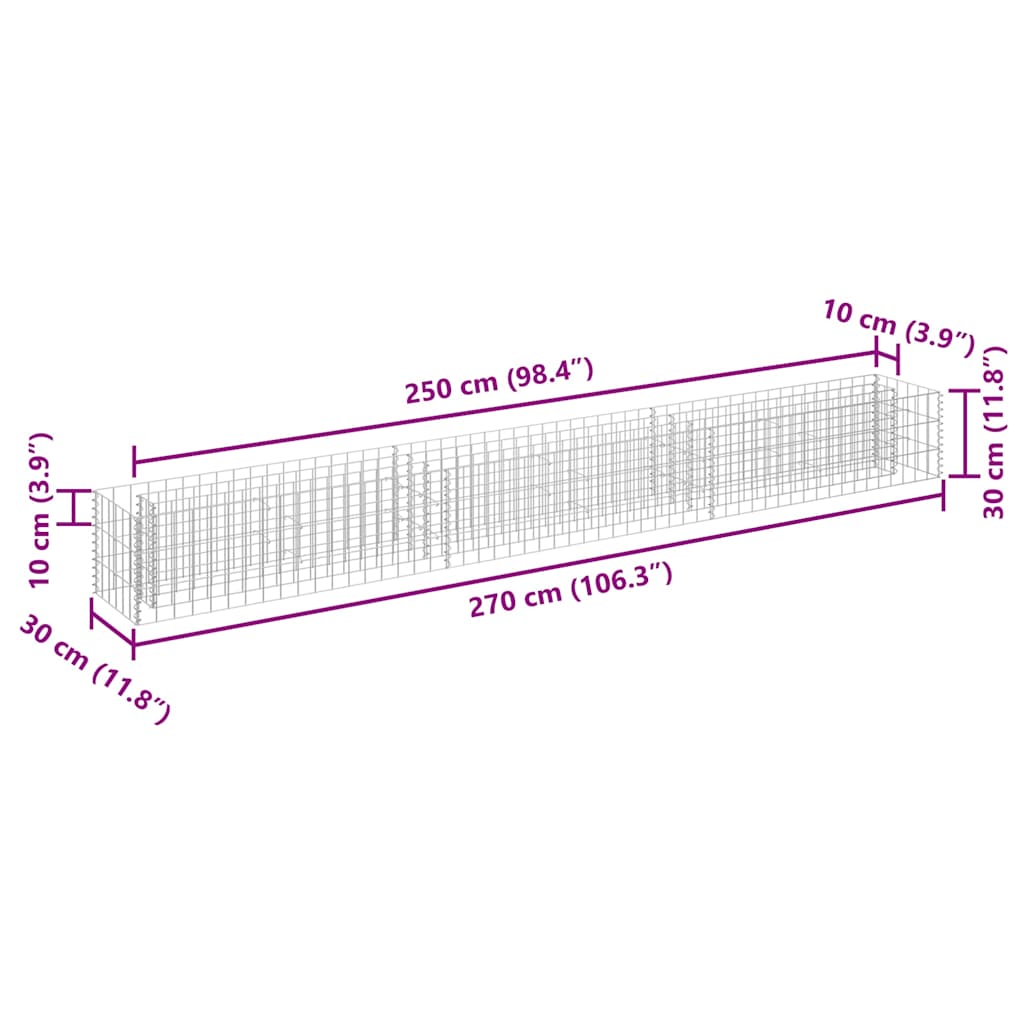 Габион повдигната леха, поцинкована стомана, 270x30x30 cм - VL145637 - Image 7