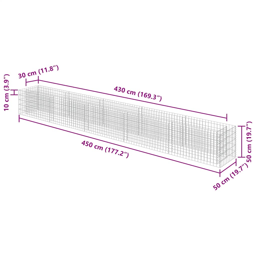 Габион повдигната леха, поцинкована стомана, 450x50x50 cм - VL143565 - Thumbnail 8