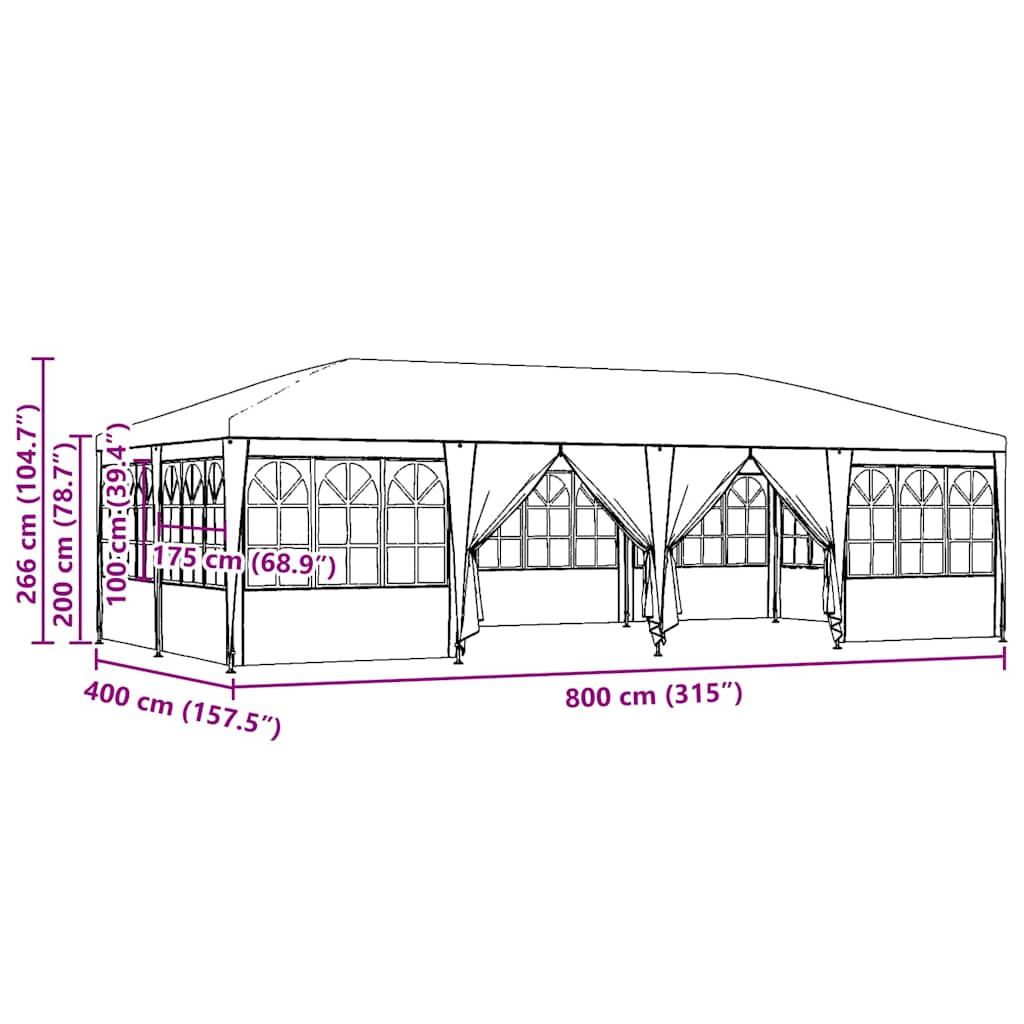 Парти шатър Бяло 800 x 400 x 266 см Полиетилен - VL42003441 - Image 13