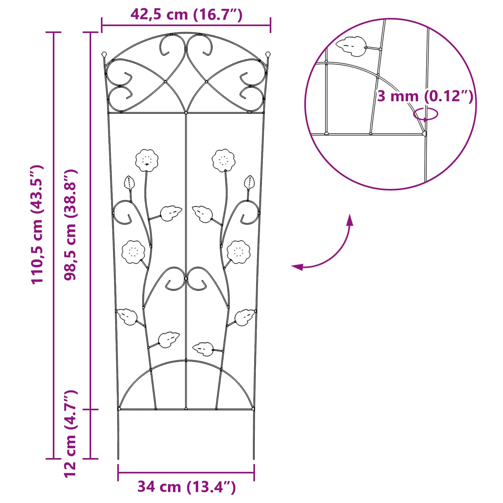 Градска ограда 3 pcs Черно 110,5 x 42,5 см Стомана - VL42021364 - Thumbnail 9
