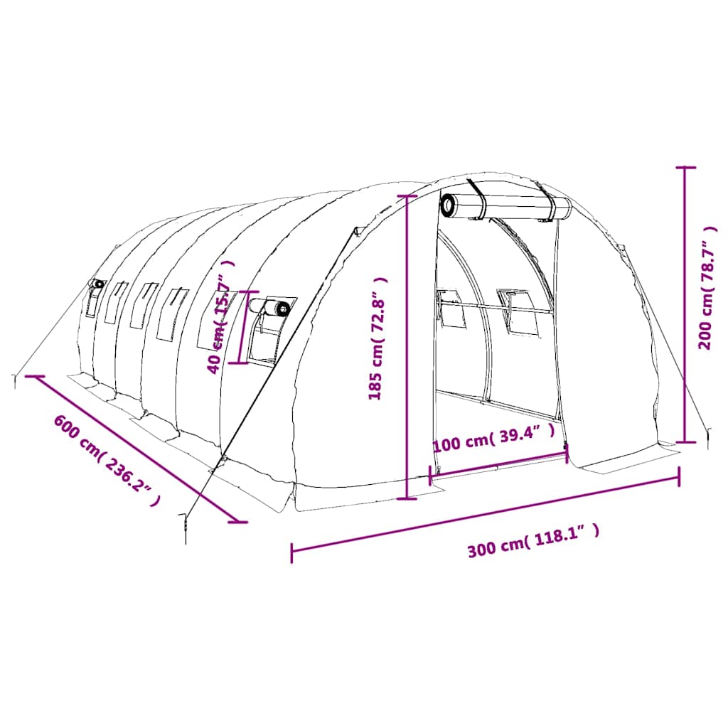 Оранжерия със стоманена рамка бяла 18 м² 6x3x2 м - Thumbnail 12