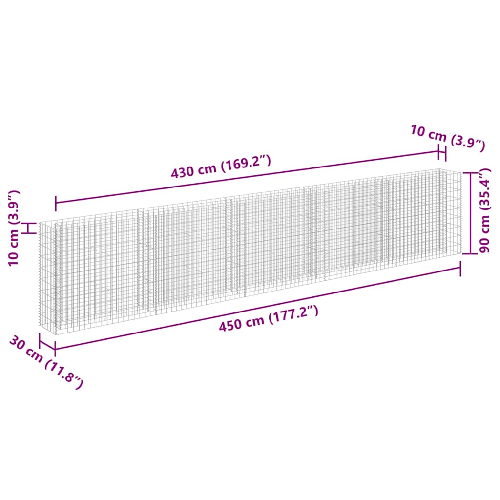 Габион повдигната леха, поцинкована стомана, 450x30x90 cм - VL145647 - Image 7