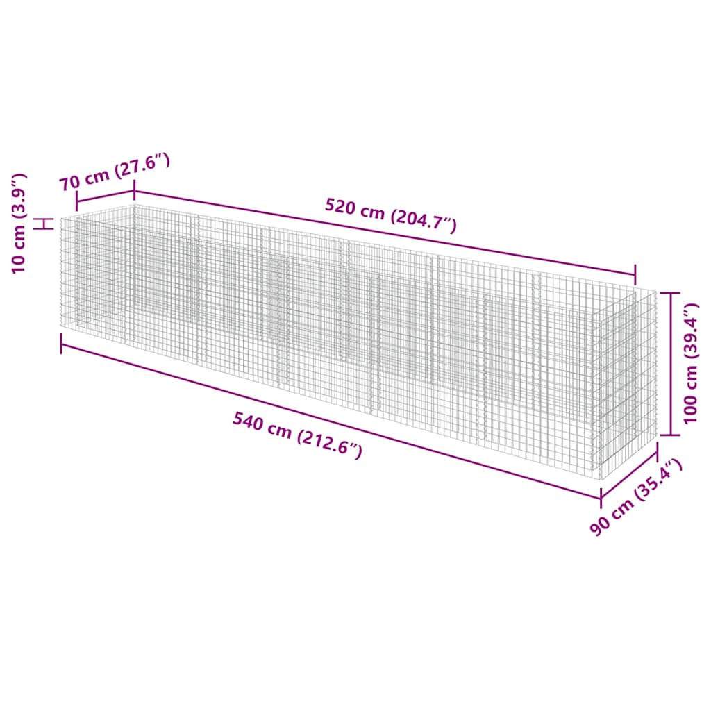 Габион повдигната леха, поцинкована стомана, 540x90x100 cм - VL143554 - Thumbnail 8