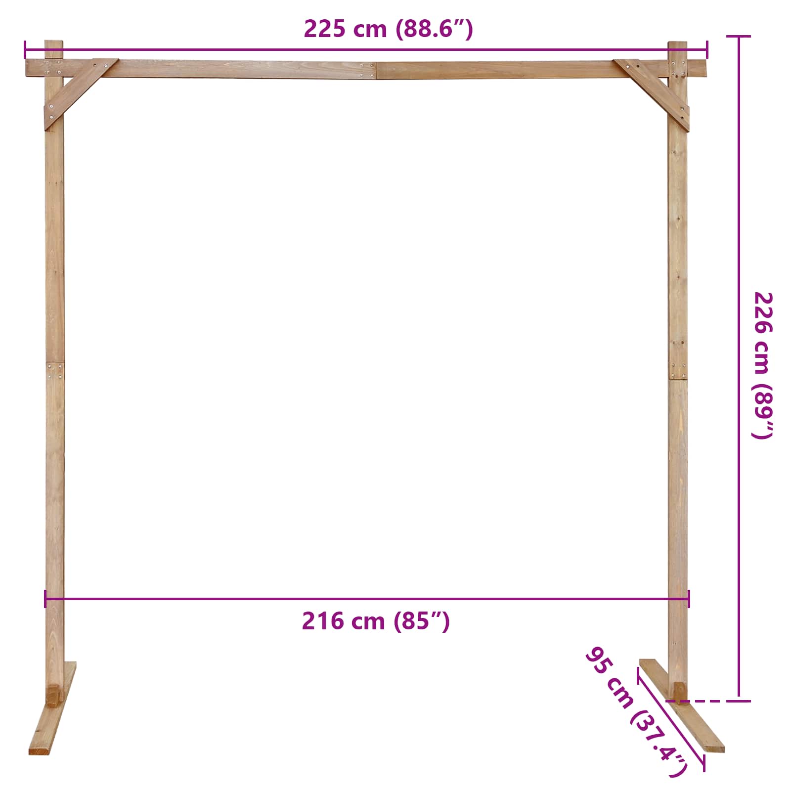 Сватбена арка Светло кафяво 225 x 95 x 226 см Солиден бор - VL42019394 - Thumbnail 9