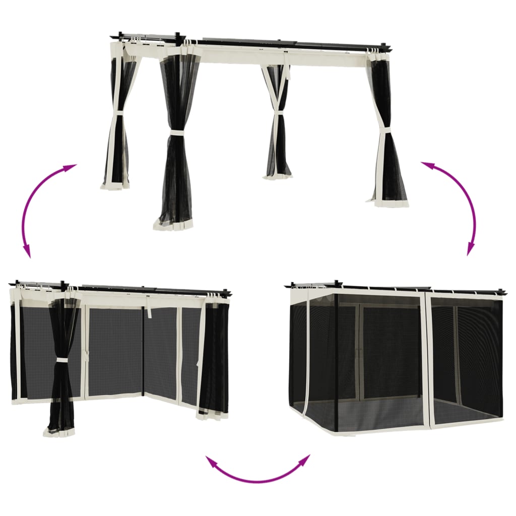 Беседка с мрежести стени, кремава, 3x3 м, стомана - VL4003908 - Thumbnail 3