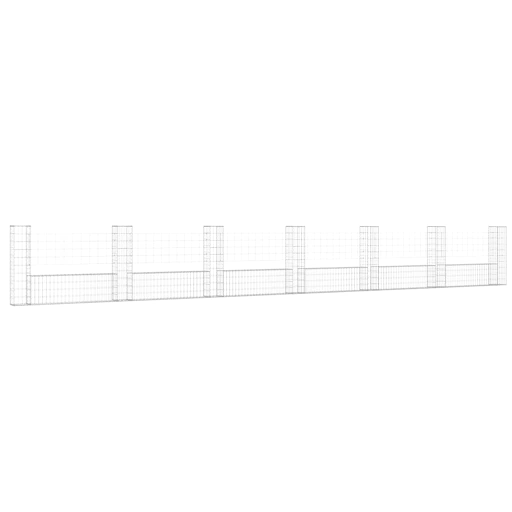 U-образна габионна кошница със 7 стълба, желязо, 740x20x100 см - VL151280 - Image 2