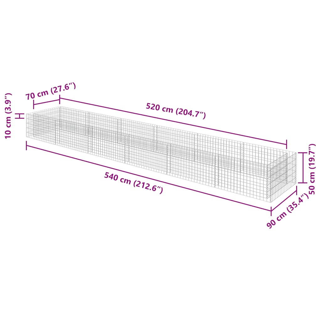 Габион повдигната леха, поцинкована стомана, 540x90x50 cм - VL143555 - Thumbnail 8