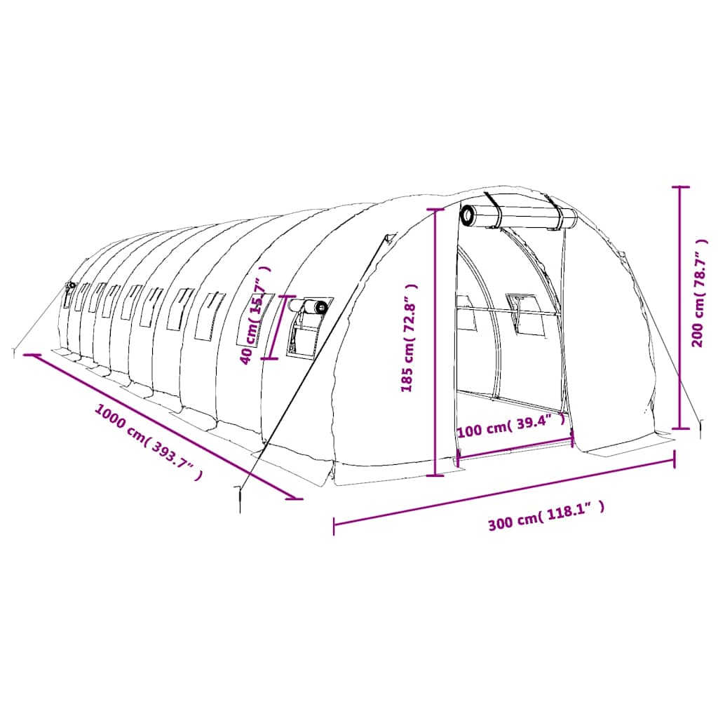 Оранжерия със стоманена рамка бяла 30 м² 10x3x2 м - Thumbnail 12