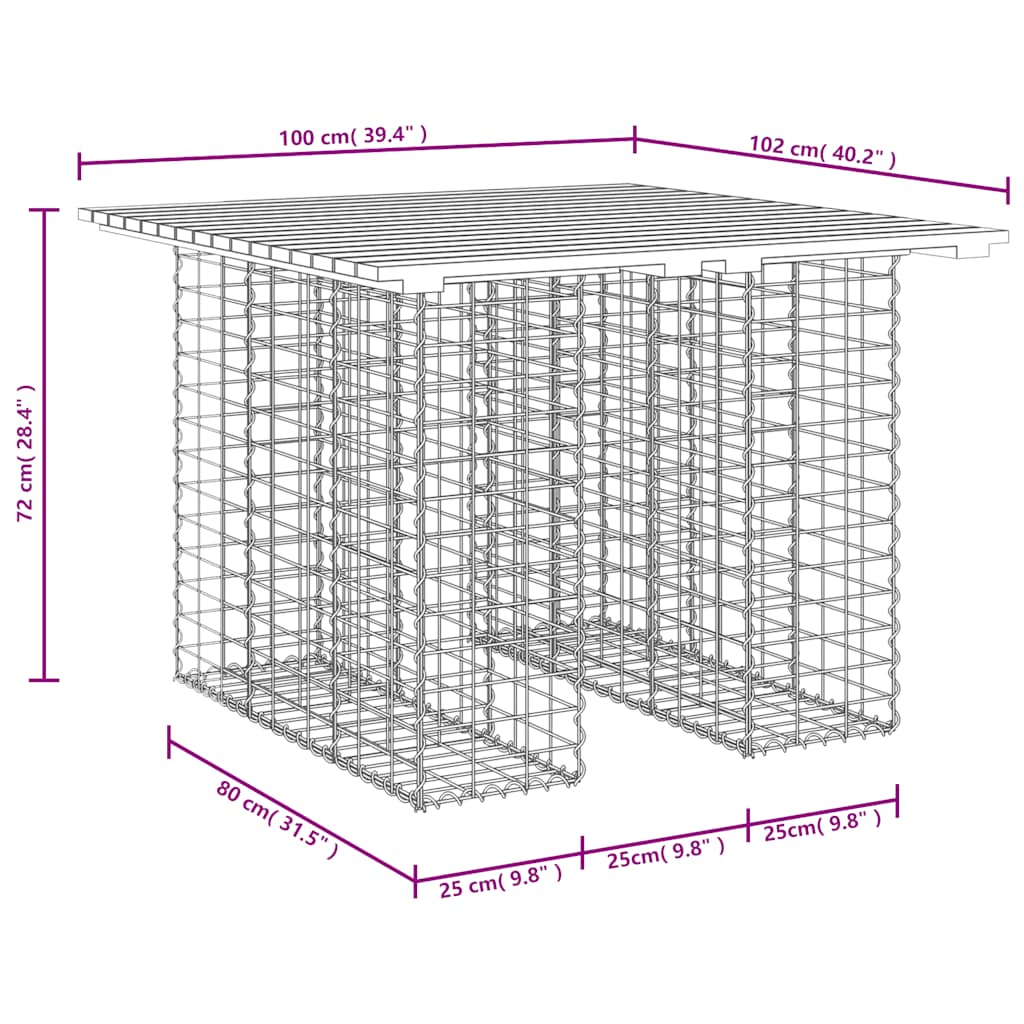 Градинска маса, дизайн от габион, 100x102x72 см, масивна дървесина, бор - VL834371 - Thumbnail 8