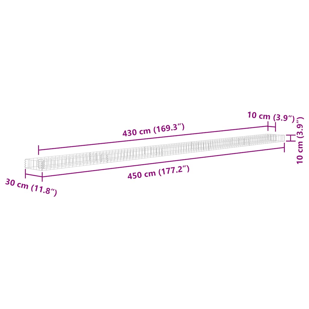 Габион повдигната леха, поцинкована стомана, 450x30x10 cм - VL145644 - Image 6