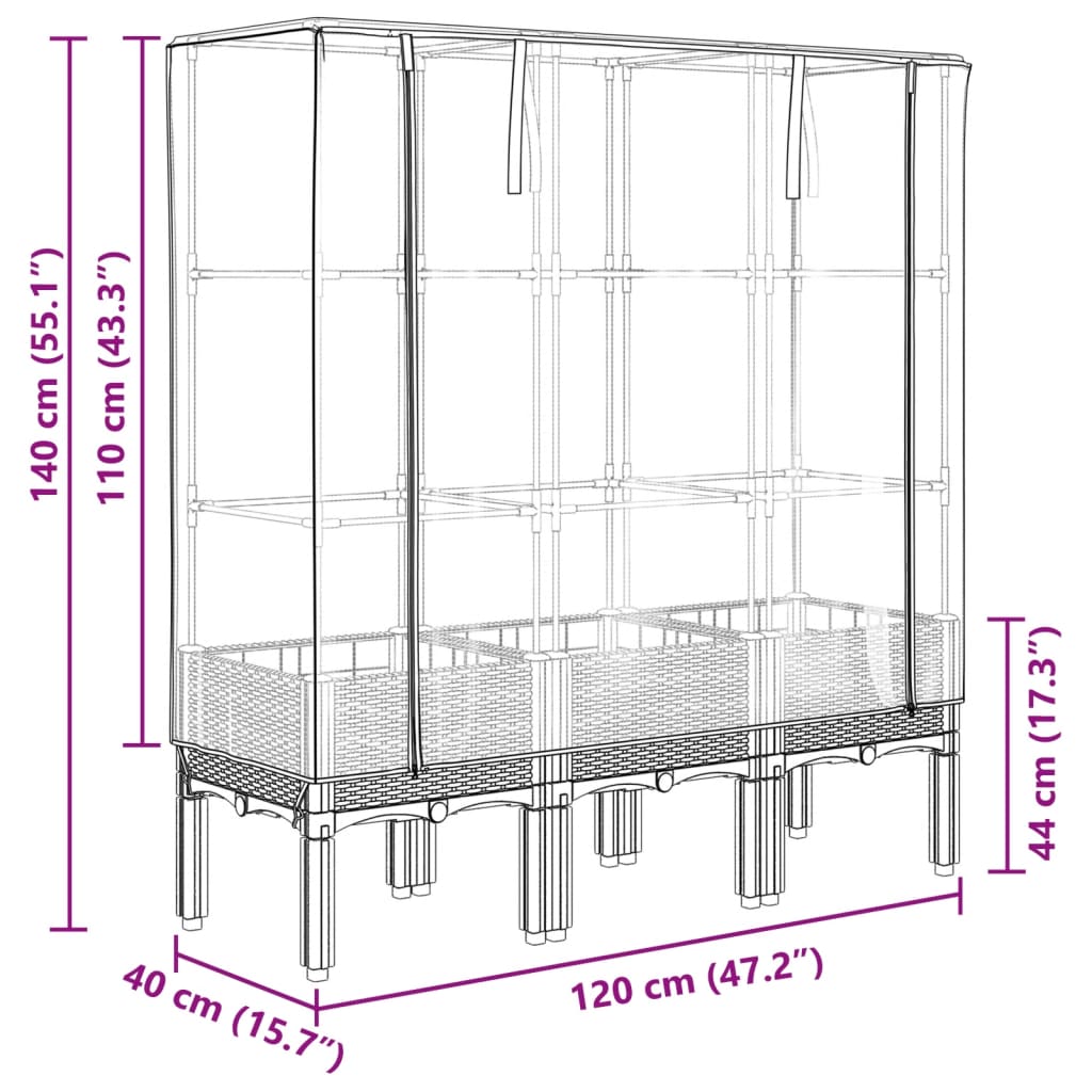 Повдигнато легло с оранжерия калъф, ратанов вид, 120x40x140 см - VL4015820 - Thumbnail 9