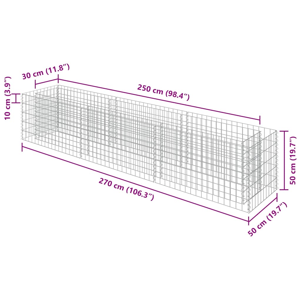 Габион повдигната леха, поцинкована стомана, 270x50x50 см - VL143563 - Thumbnail 8