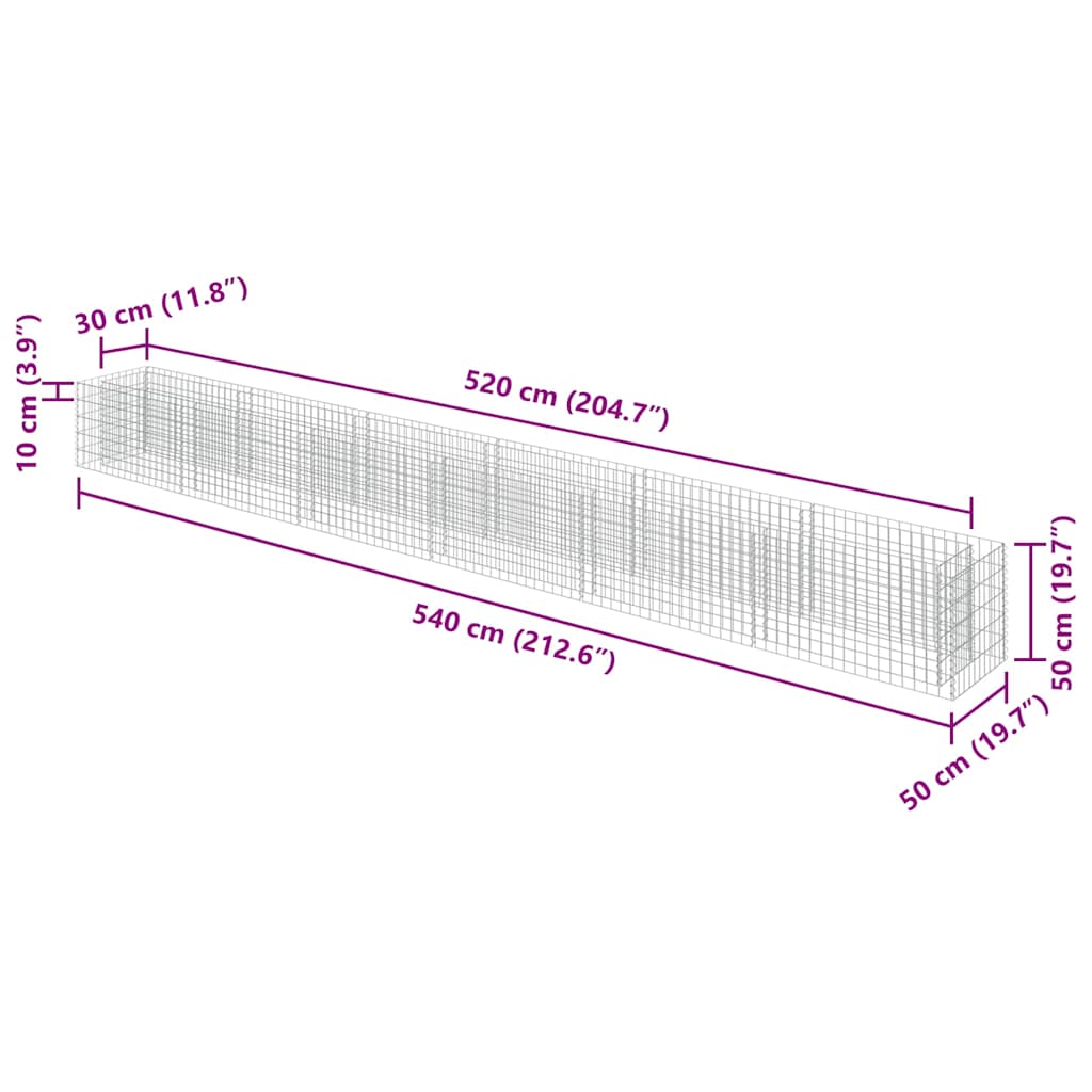 Габион повдигната леха, поцинкована стомана, 540x50x50 cм - VL143567 - Thumbnail 8