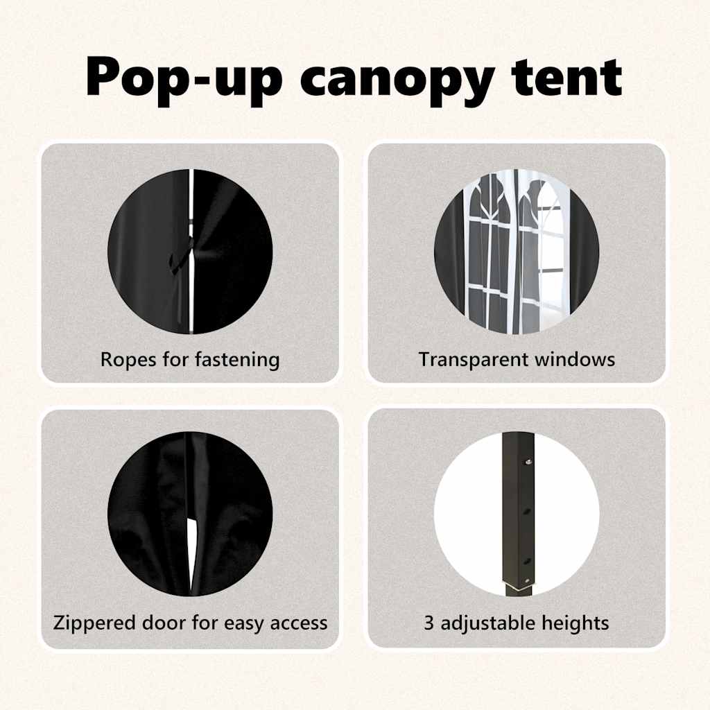 Сгъваема парти палатка със странични стени, черна, 2x2 м - VL93504 - Thumbnail 13