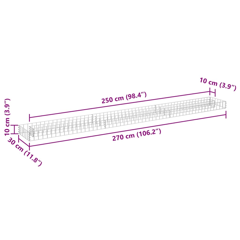 Габион повдигната леха, поцинкована стомана, 270x30x10 cм - VL145636 - Image 7