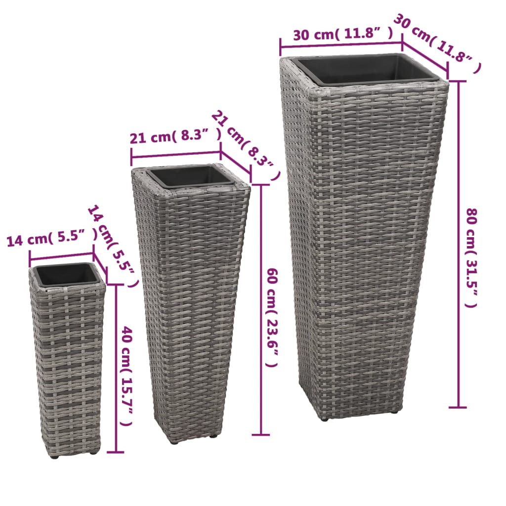 Градински повдигнати лехи, 3 бр, полиратан, сиви - VL45424 - Thumbnail 8