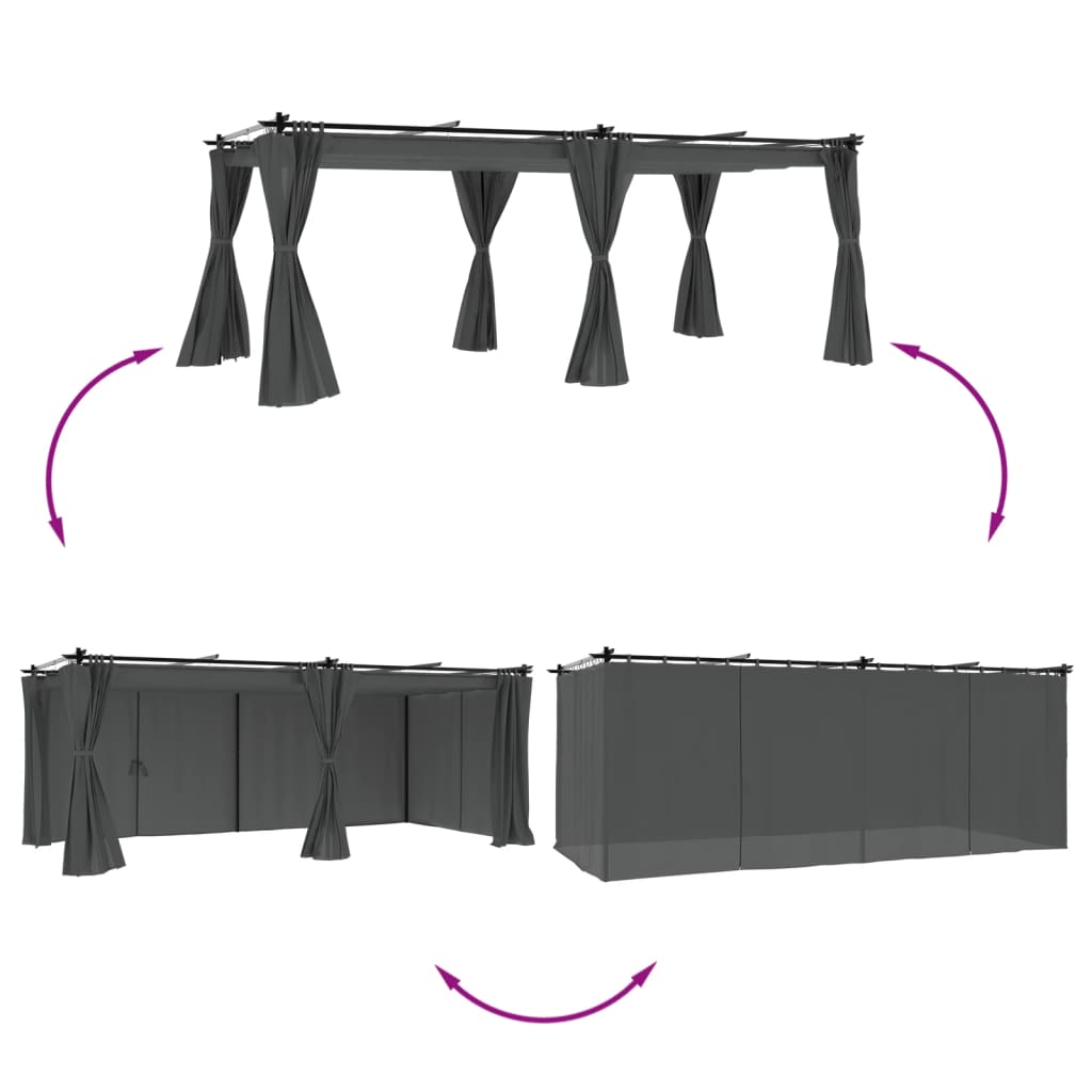 Беседка с пердета, антрацит, 6x3 м, стомана - VL4003921 - Thumbnail 3