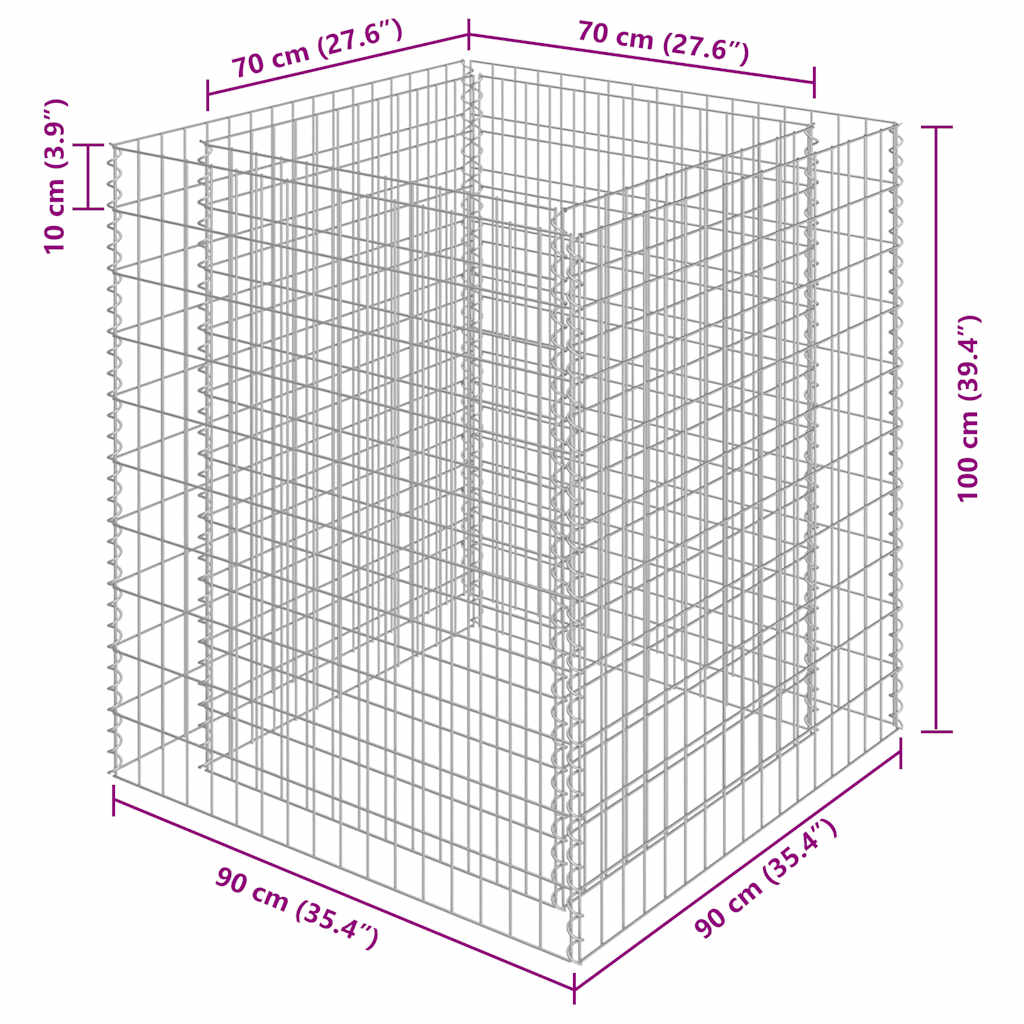Габион повдигната леха, поцинкована стомана, 90x90x100 cм - VL143556 - Thumbnail 7