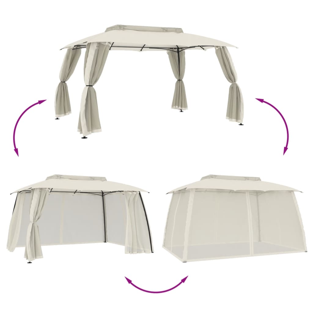 Шатра двоен покрив и мрежести стени кремав 3,93x2,93 м стомана - VL368451 - Thumbnail 6